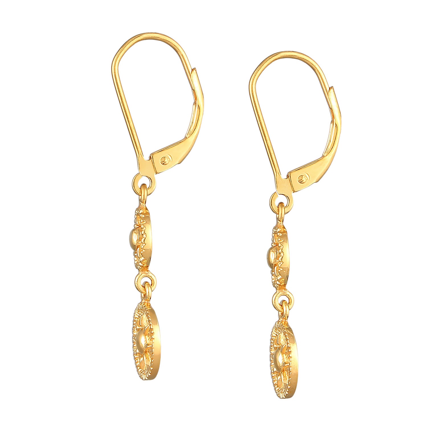 Gold - Elli | Ohrhänger Münze Sonne | 925er Sterling Silber vergoldet