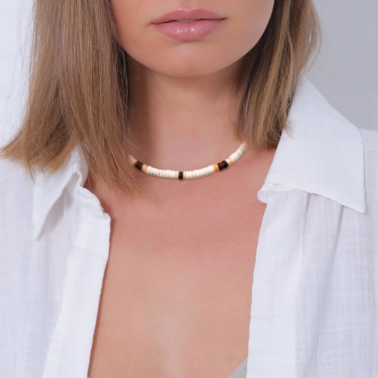 Weiß - Elli | Armband Boho Kokosnuss | Muschel | 925er Sterling Silber