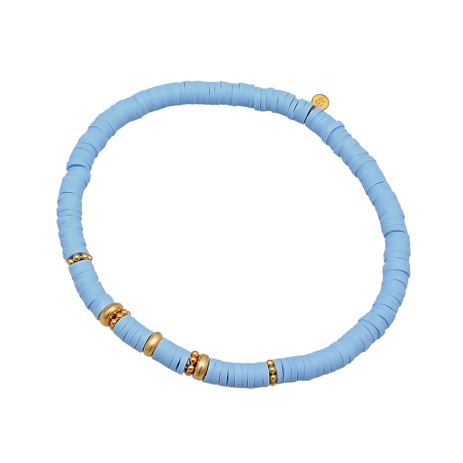 Hellblau - Elli | Armband Beads | Heishi Perlen (Blau) | 925er Sterling Silber vergoldet