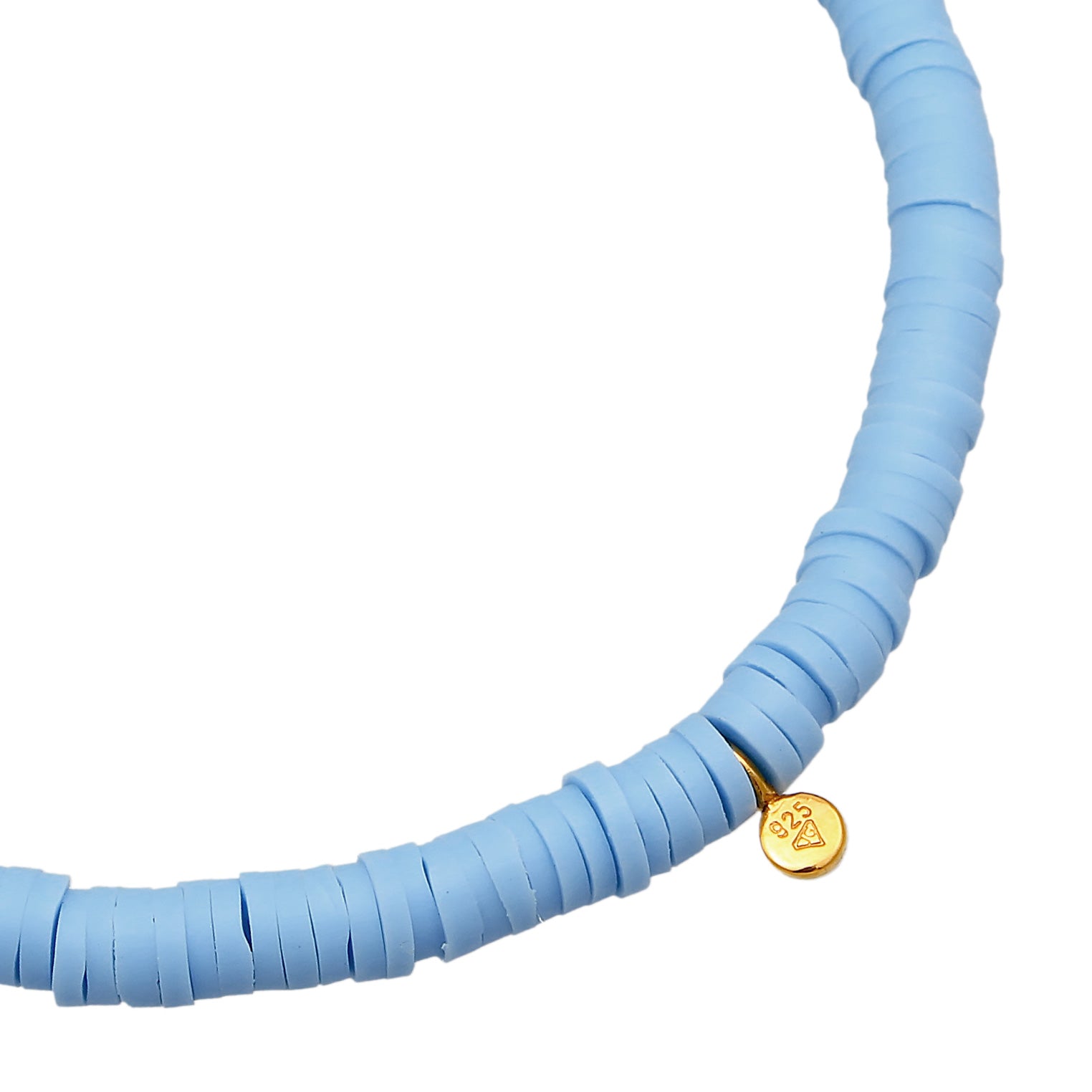 Hellblau - Elli | Armband Beads | Heishi Perlen (Blau) | 925er Sterling Silber vergoldet