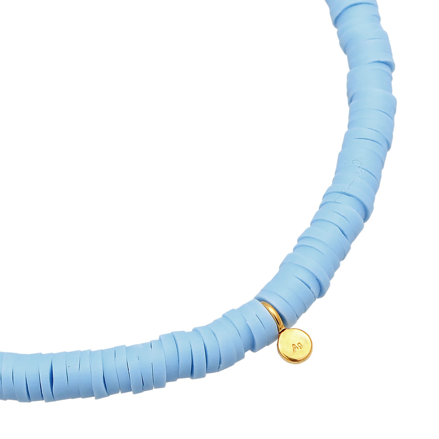 Hellblau - Elli | Armband Beads | Heishi Perlen (Blau) | 925er Sterling Silber vergoldet