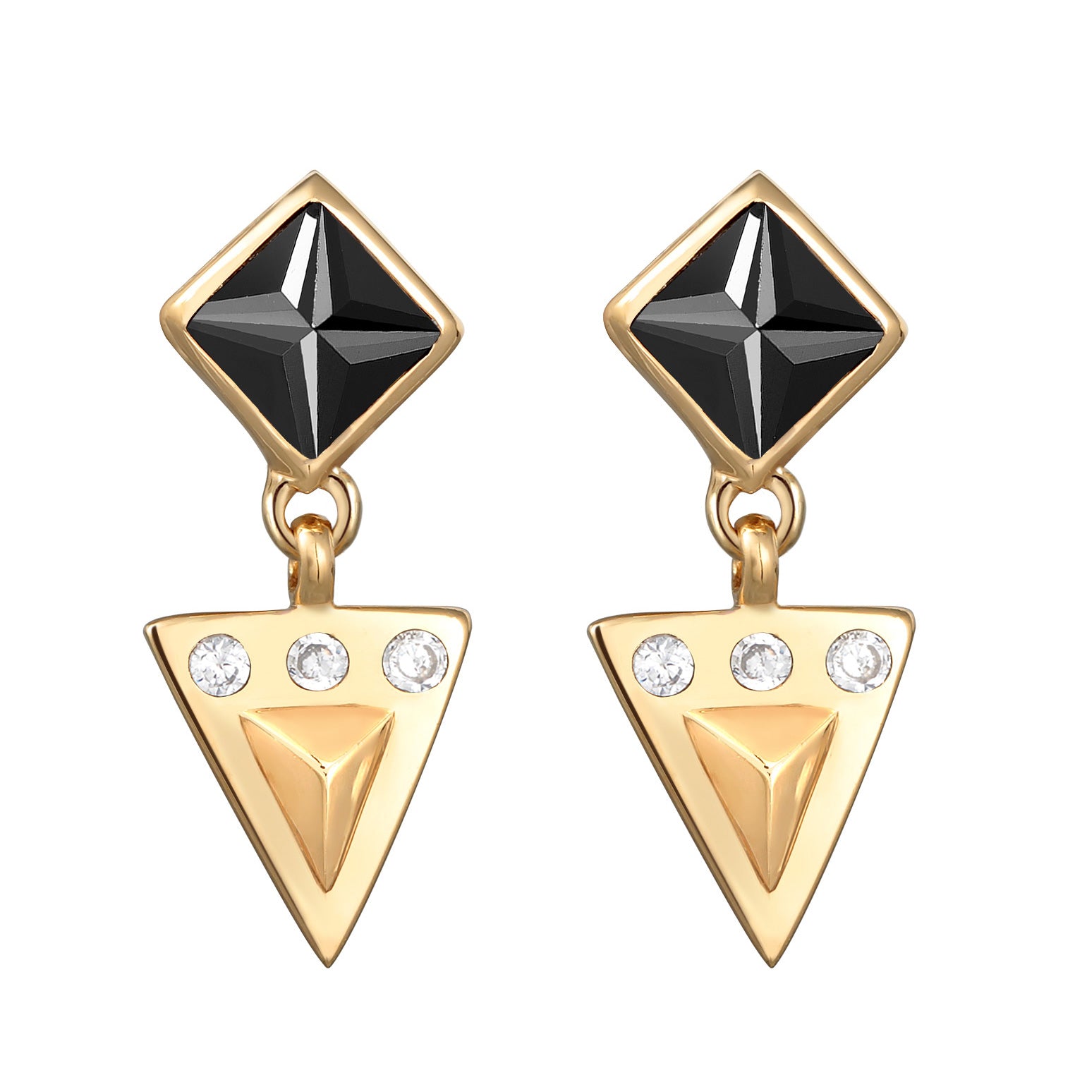 Gold - Elli | Ohrhänger Geo Dreieck | Zirkonia (Weiß) | 925er Sterling Silber vergoldet