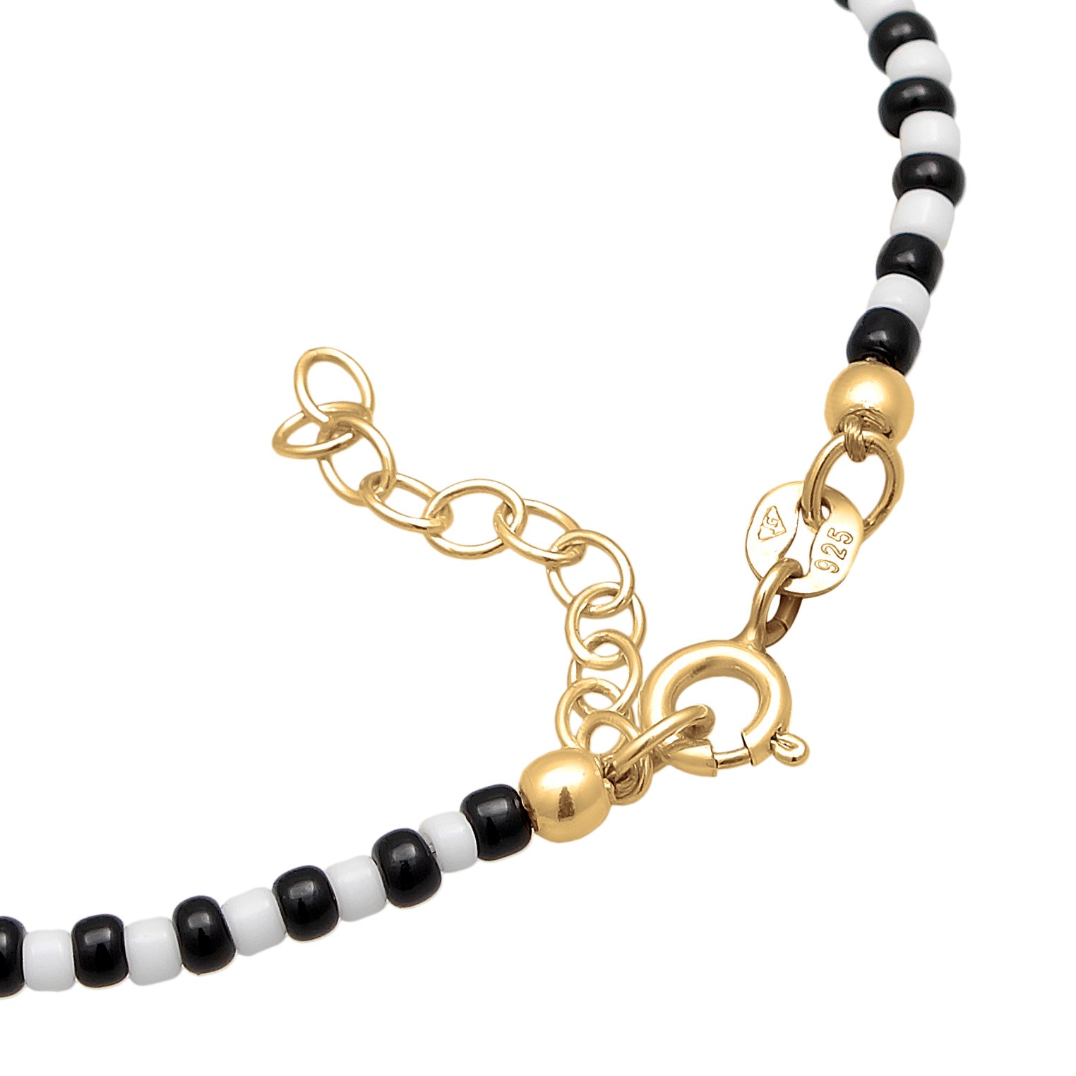 Gold - Elli | Armband Beads Schwarz-Weiß | Süßwasserzuchtperle | 925er Sterling Silber vergoldet