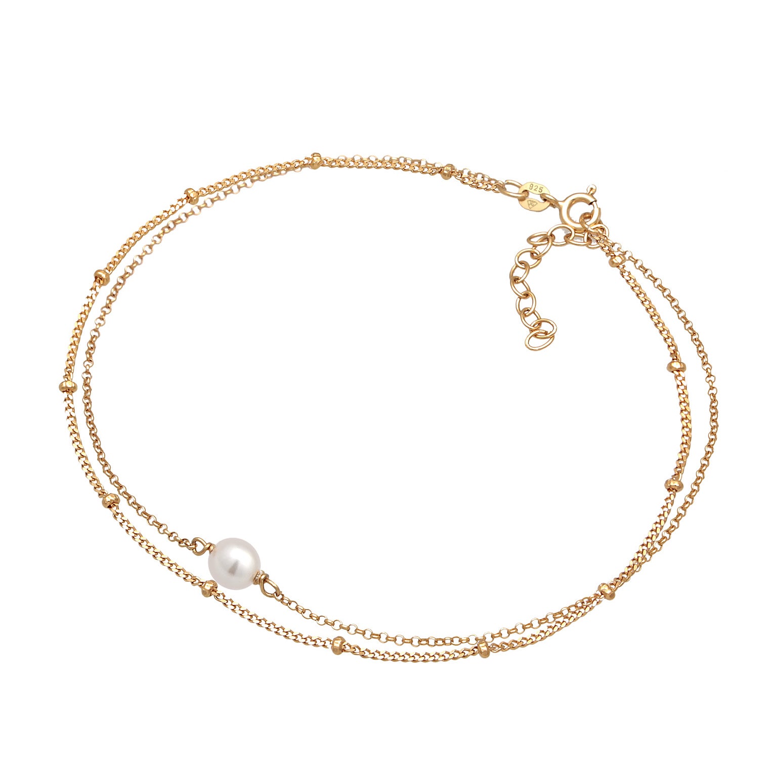 Gold - Elli | Layer-Fußkettchen | Muschelkernperle | 925er Sterling Silber vergoldet