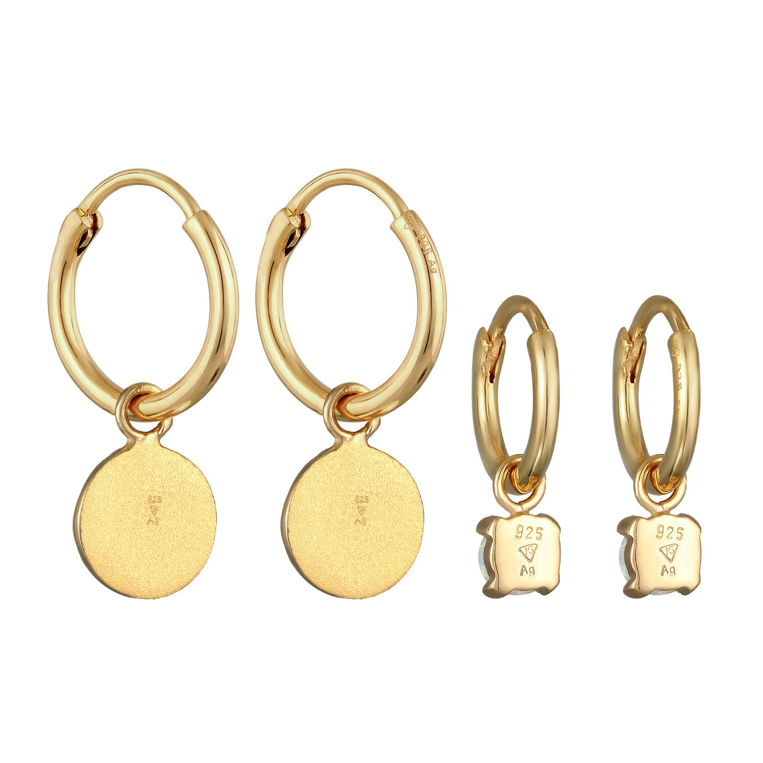 Gold - Elli | Ohrring-Set Plättchen Organic | Opal (Weiß) | 925er Sterling Silber vergoldet