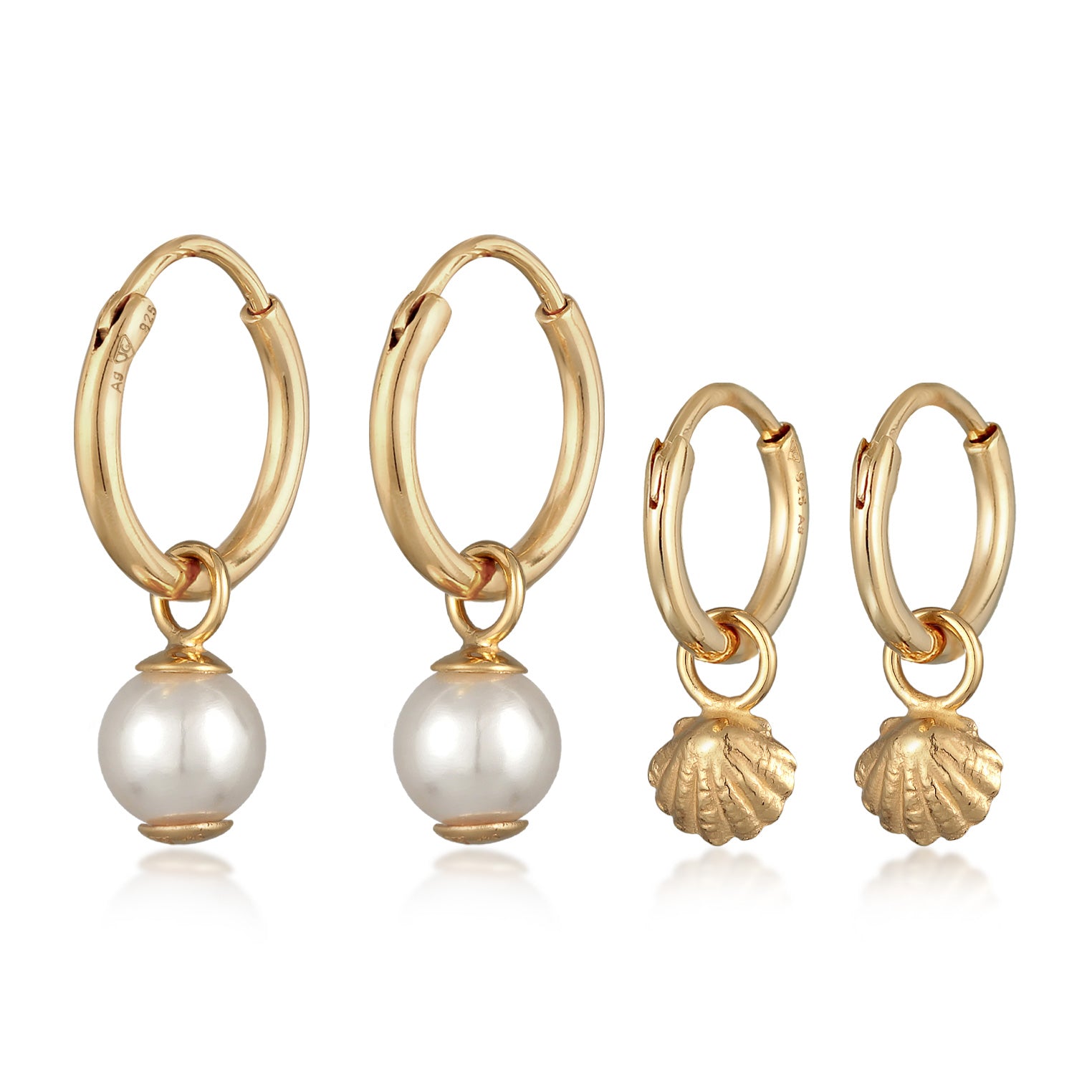 Gold - Elli | Ohrring-Set Muschel | Muschelkernperle | 925er Sterling Silber vergoldet