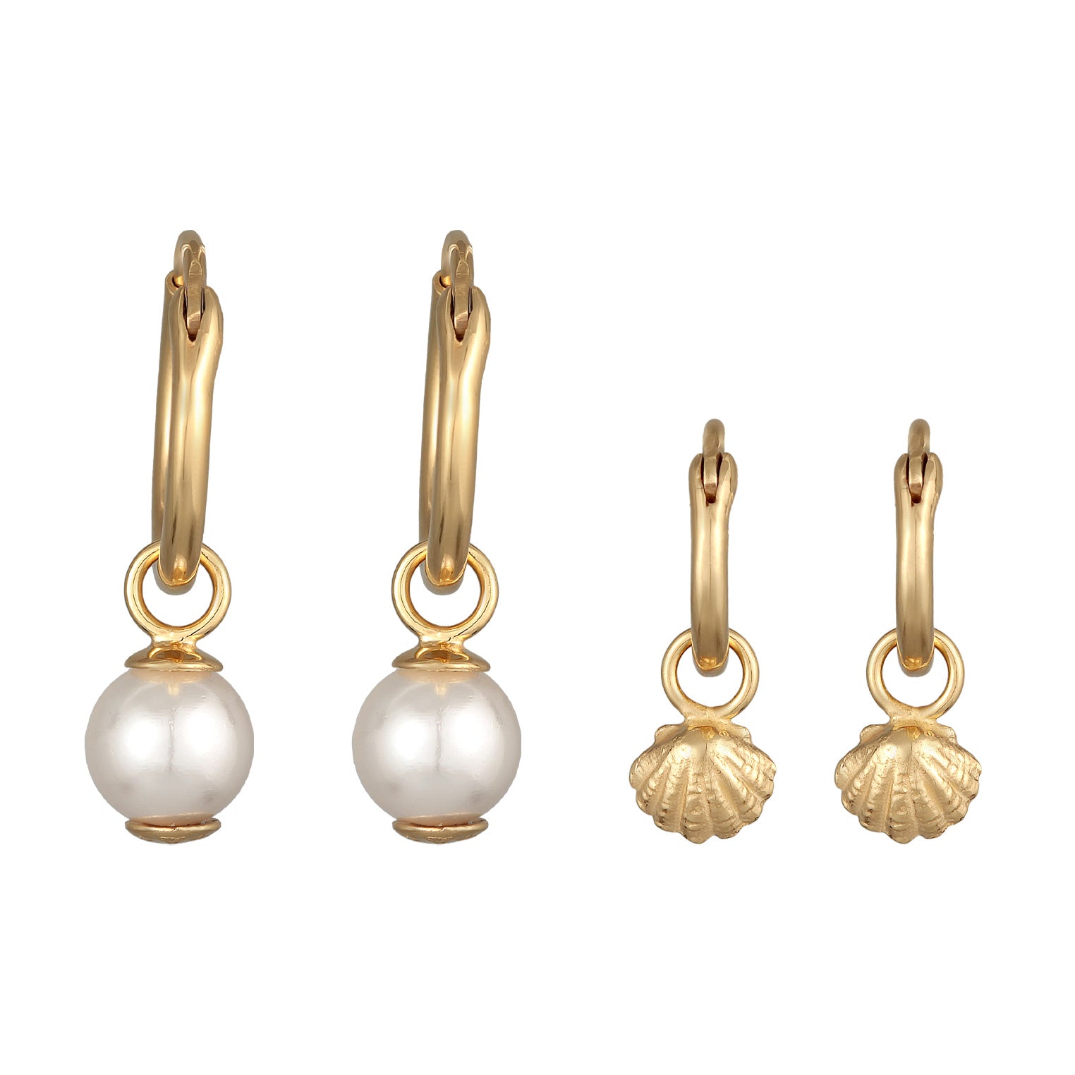 Gold - Elli | Ohrring-Set Muschel | Muschelkernperle | 925er Sterling Silber vergoldet