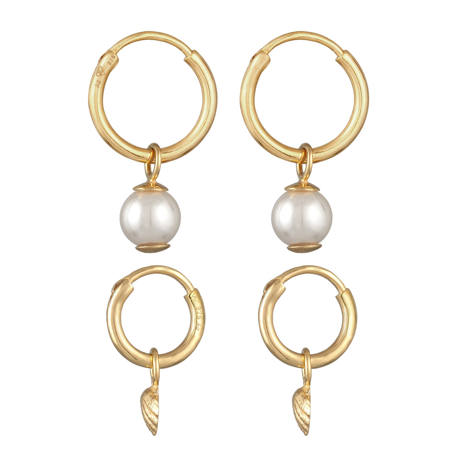 Gold - Elli | Ohrring-Set Muschel | Muschelkernperle | 925er Sterling Silber vergoldet