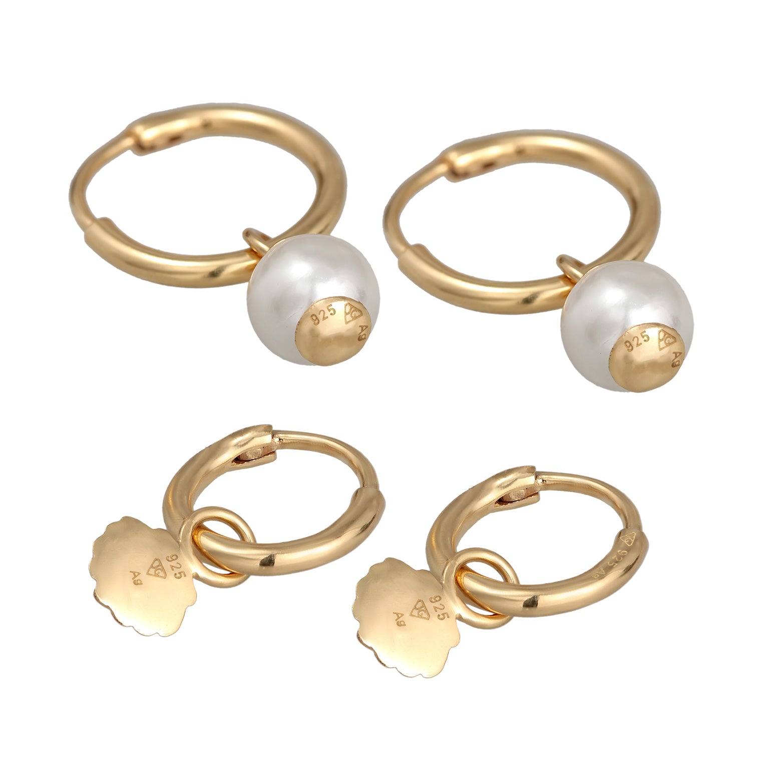 Gold - Elli | Ohrring-Set Muschel | Muschelkernperle | 925er Sterling Silber vergoldet