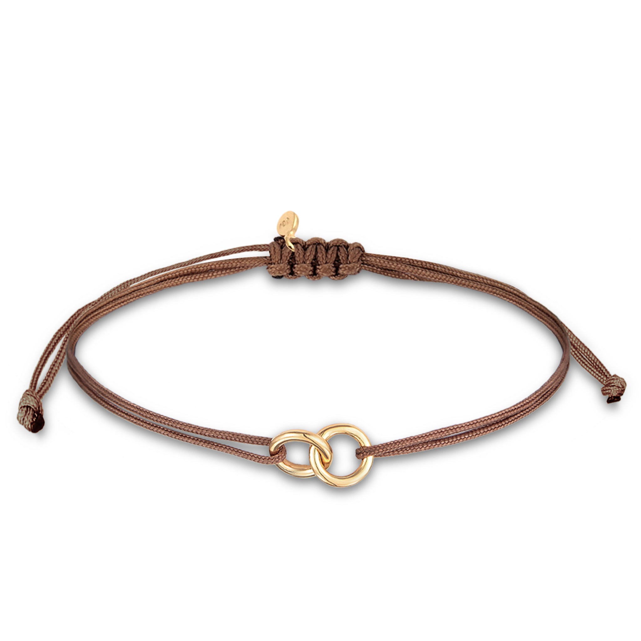 Gold - Elli | Armband Kreis Geo | Nylon (Braun)| 925er Sterling Silber vergoldet