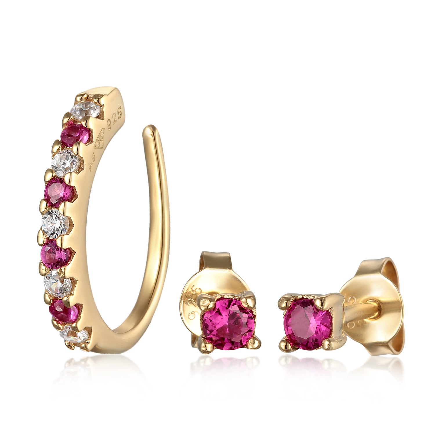 Gold - Elli | Ohrring-Set Earcuff Basic | Kristalle (Rosa) | 925er Sterling Silber