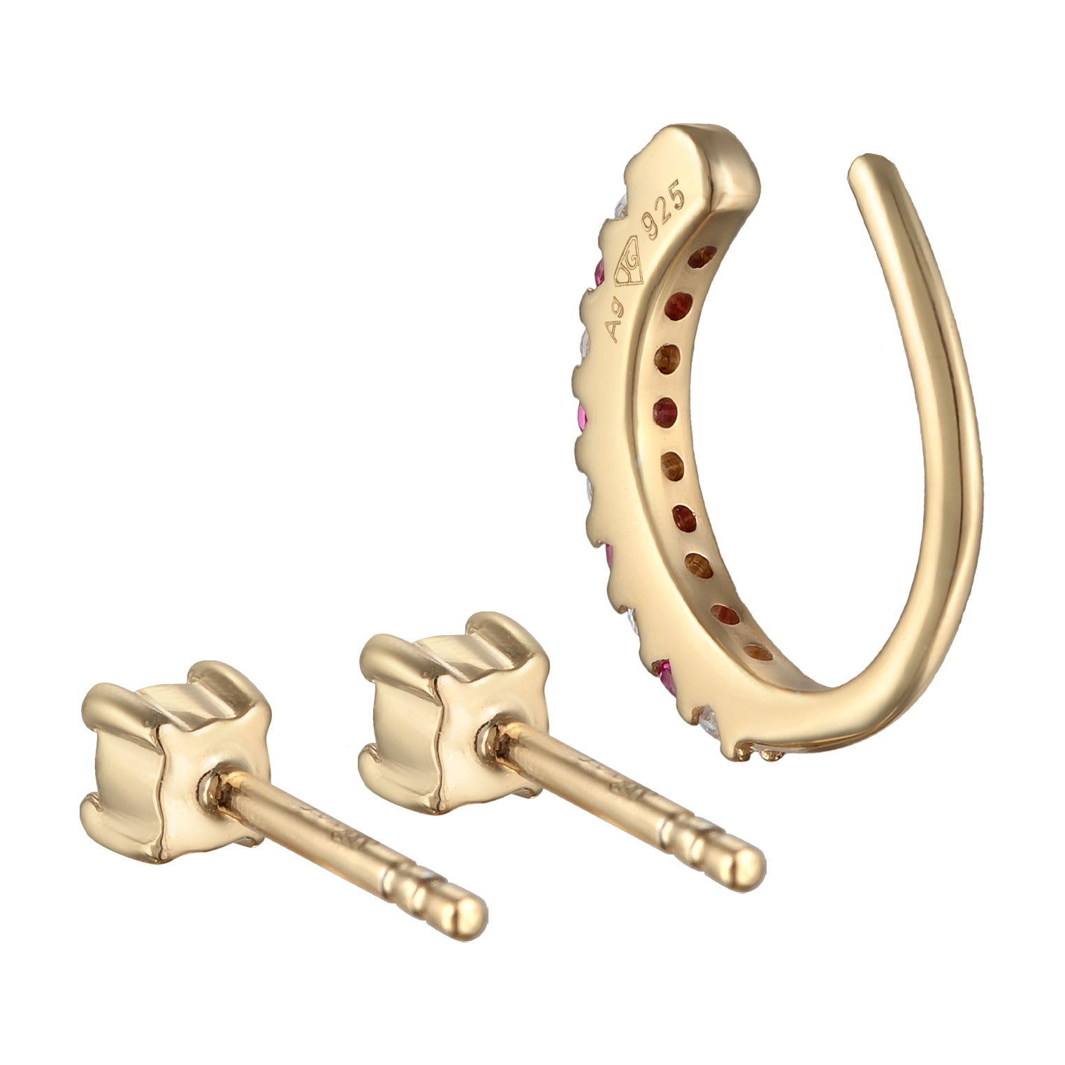 Gold - Elli | Ohrring-Set Earcuff Basic | Kristalle (Rosa) | 925er Sterling Silber