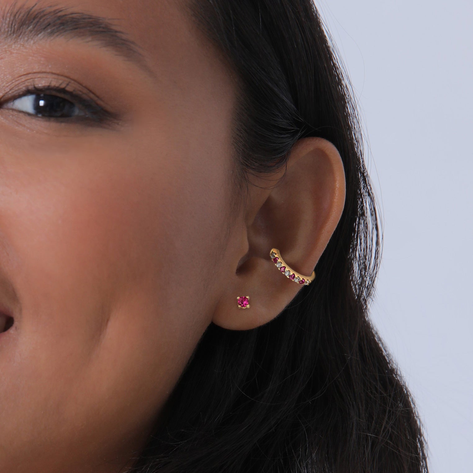 Gold - Elli | Ohrring-Set Earcuff Basic | Kristalle (Rosa) | 925er Sterling Silber