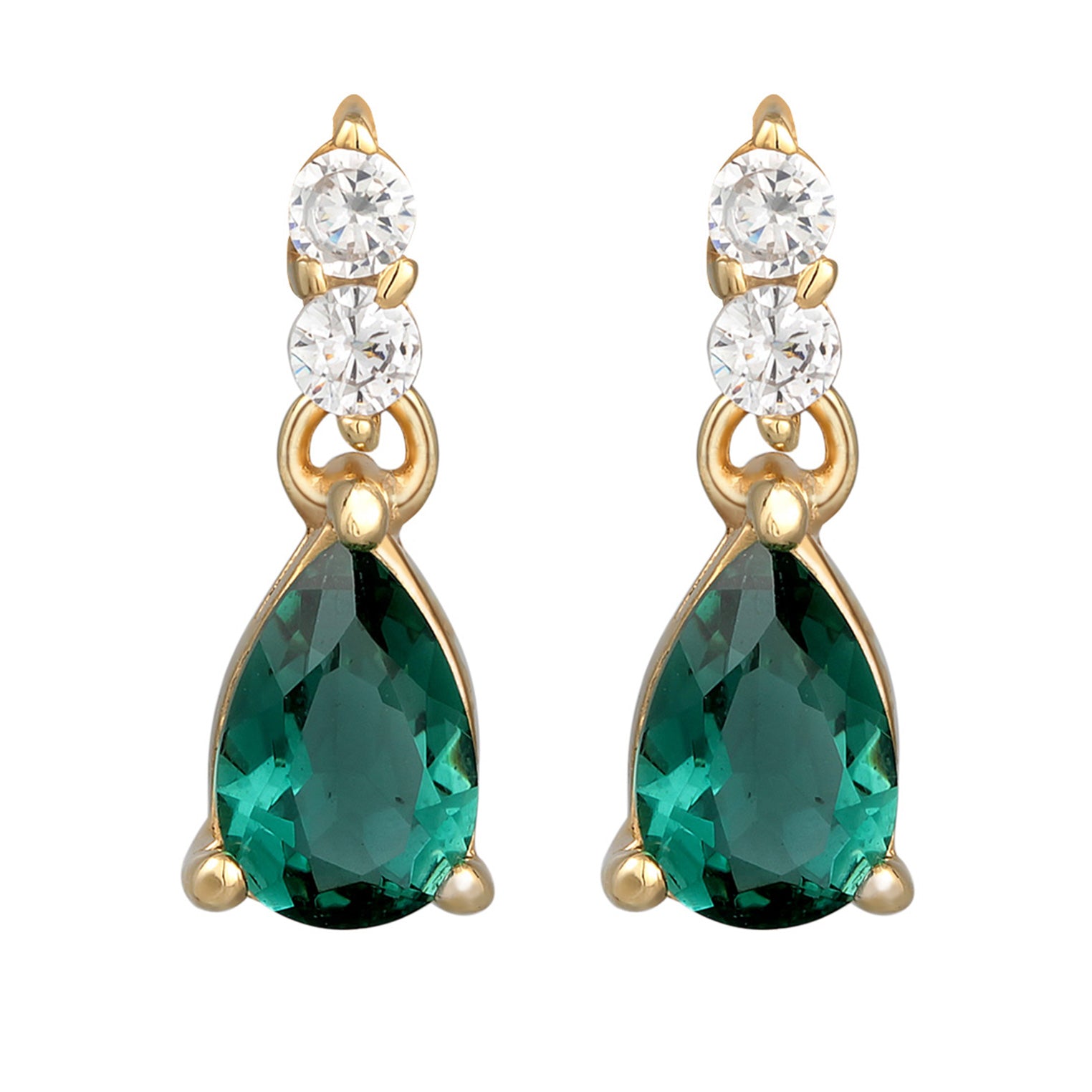 Gold - Elli PREMIUM | Ohrhänger Tropfen | Zirkonia, Quarz (Grün) | 925er Sterling Silber vergoldet