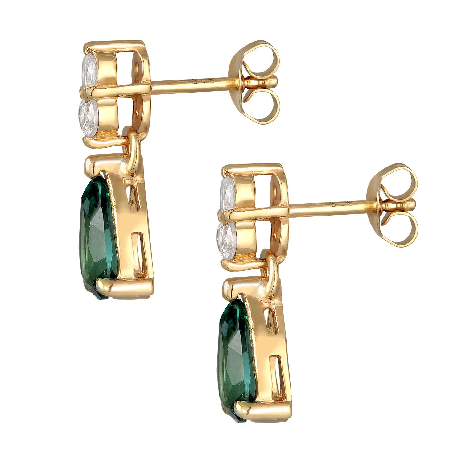 Gold - Elli PREMIUM | Ohrhänger Tropfen | Zirkonia, Quarz (Grün) | 925er Sterling Silber vergoldet
