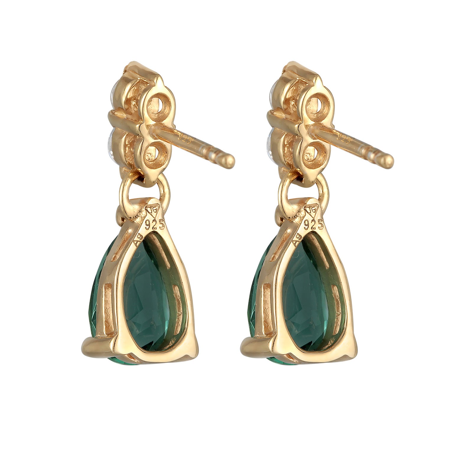 Gold - Elli PREMIUM | Ohrhänger Tropfen | Zirkonia, Quarz (Grün) | 925er Sterling Silber vergoldet