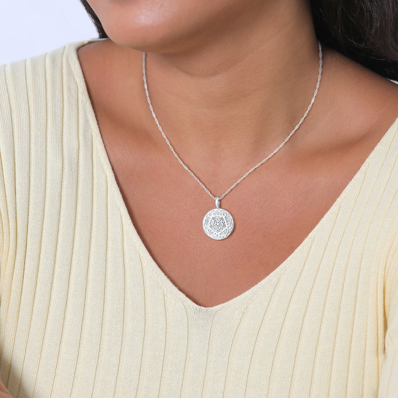 Silber - Elli | Halskette Plättchen Mandala | 925er Sterling Silber