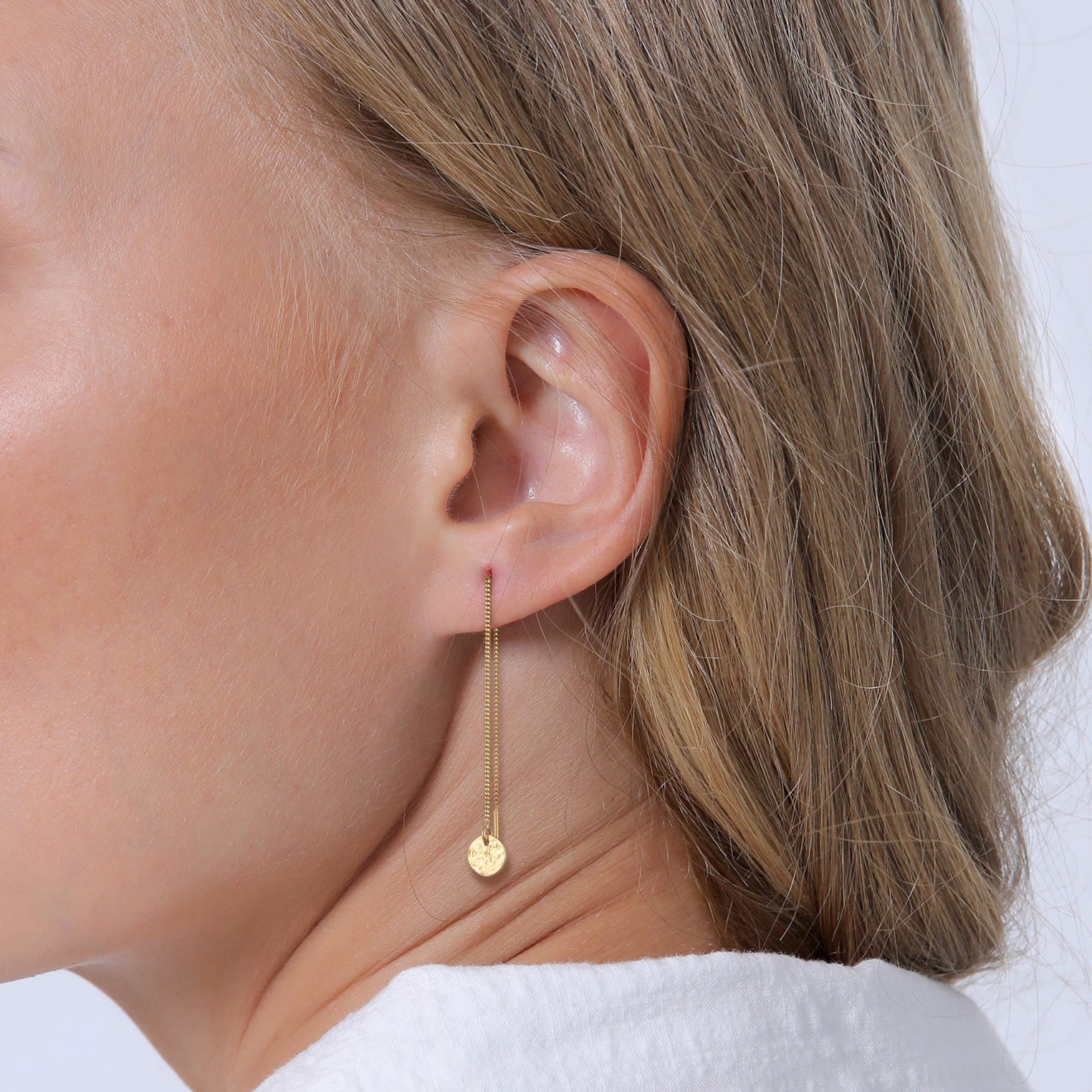 Gold - Elli | Ohrhänger Durchzieher Plättchen | 925er Sterling Silber vergoldet