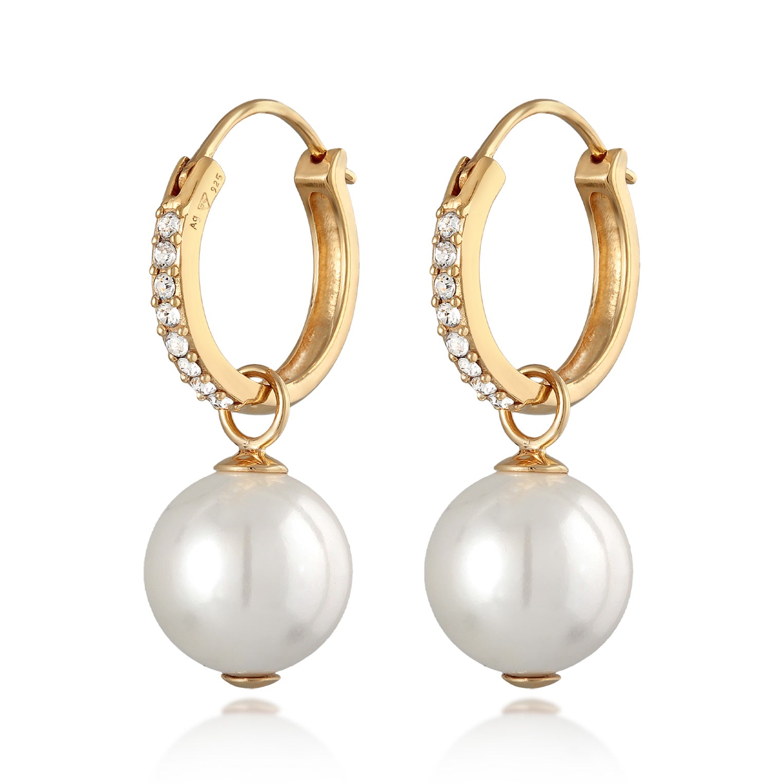 Gold - Elli | Creolen Funklend | Kristalle, Muschelkernperle | 925er Sterling Silber vergoldet