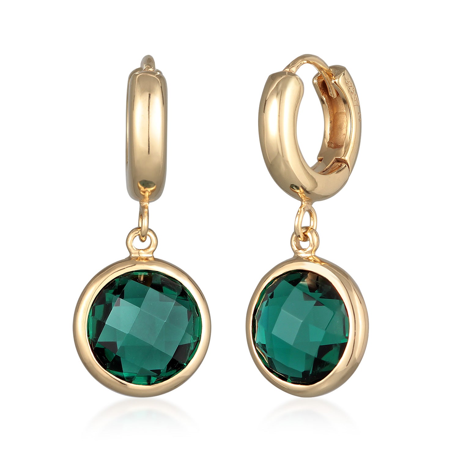 Gold - Elli PREMIUM | Creolen Anhänger | Quarz (Grün) | 925er Sterling Silber vergoldet