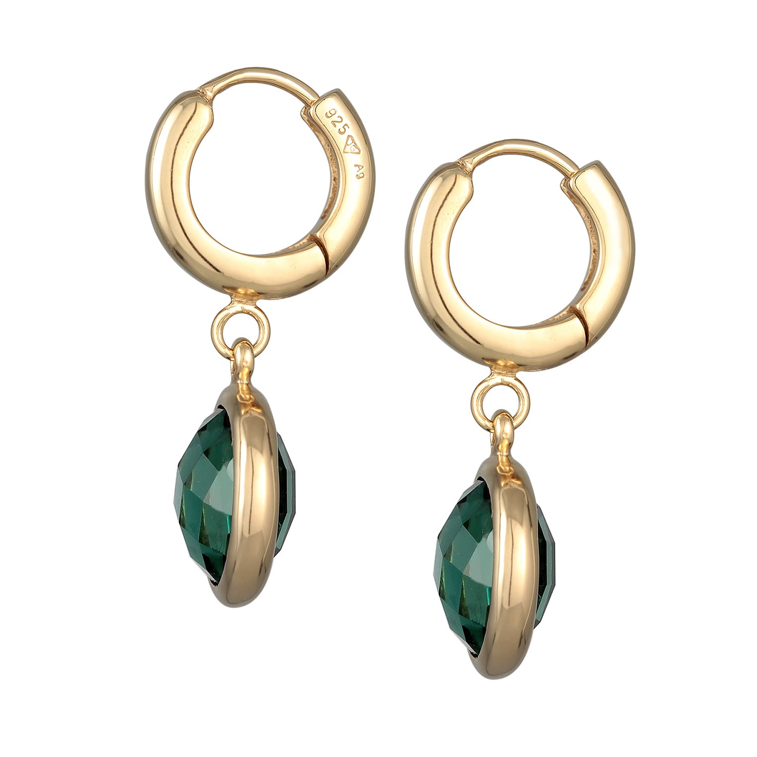 Gold - Elli PREMIUM | Creolen Anhänger | Quarz (Grün) | 925er Sterling Silber vergoldet