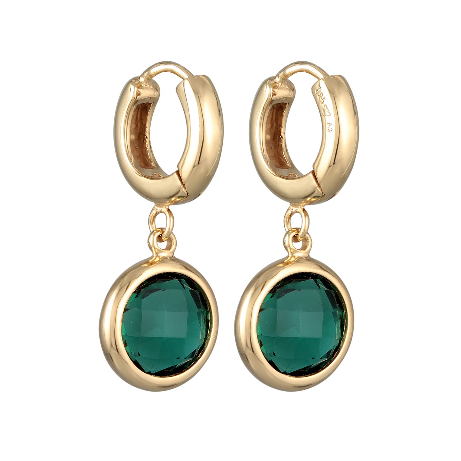 Gold - Elli PREMIUM | Creolen Anhänger | Quarz (Grün) | 925er Sterling Silber vergoldet