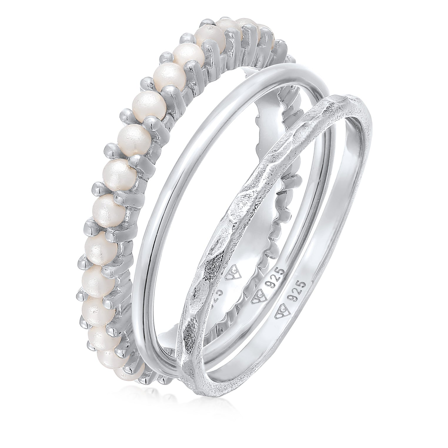 Silber - Elli | Stapelring 3er Set | Glasperlen | 925er Sterling Silber