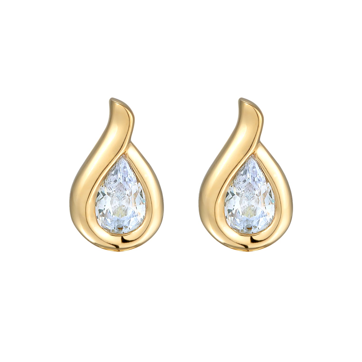 Gold - Elli PREMIUM | Ohrstecker Tropfen | Zirkonia (Weiß) | 585er Gelbgold