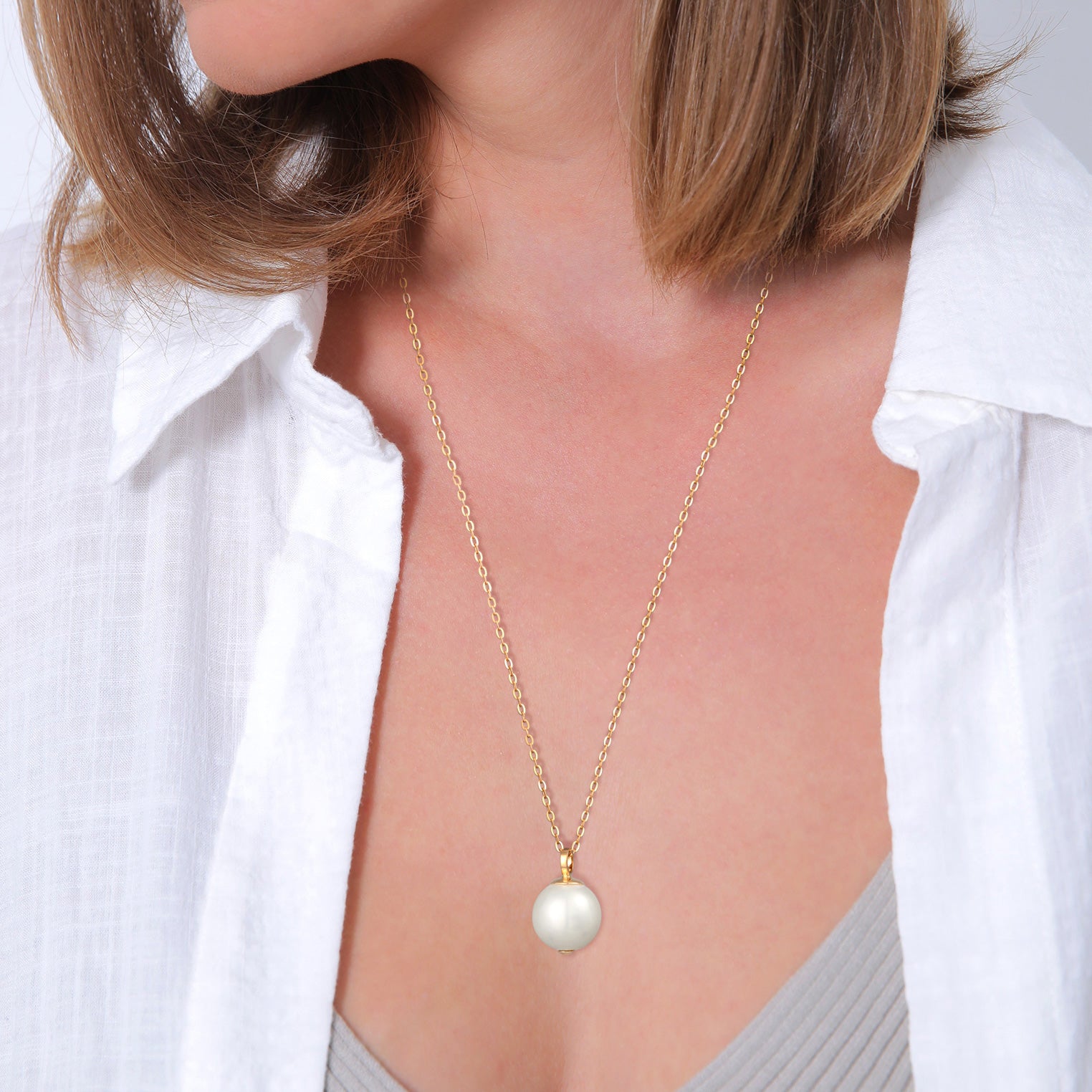 Gold - Nenalina | Halskette Klassisch | Muschelkernperle | 925er Sterling Silber vergoldet