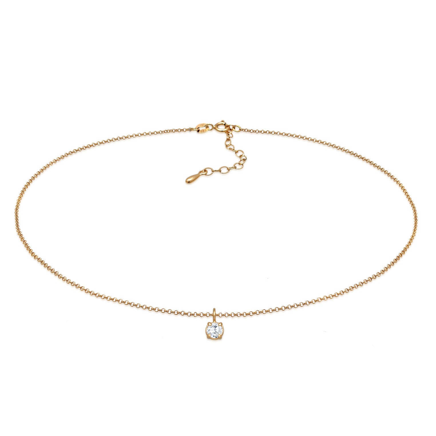 Gold - Elli | Choker Solitär | Zirkonia (Weiß) | 925er Sterling Silber vergoldet