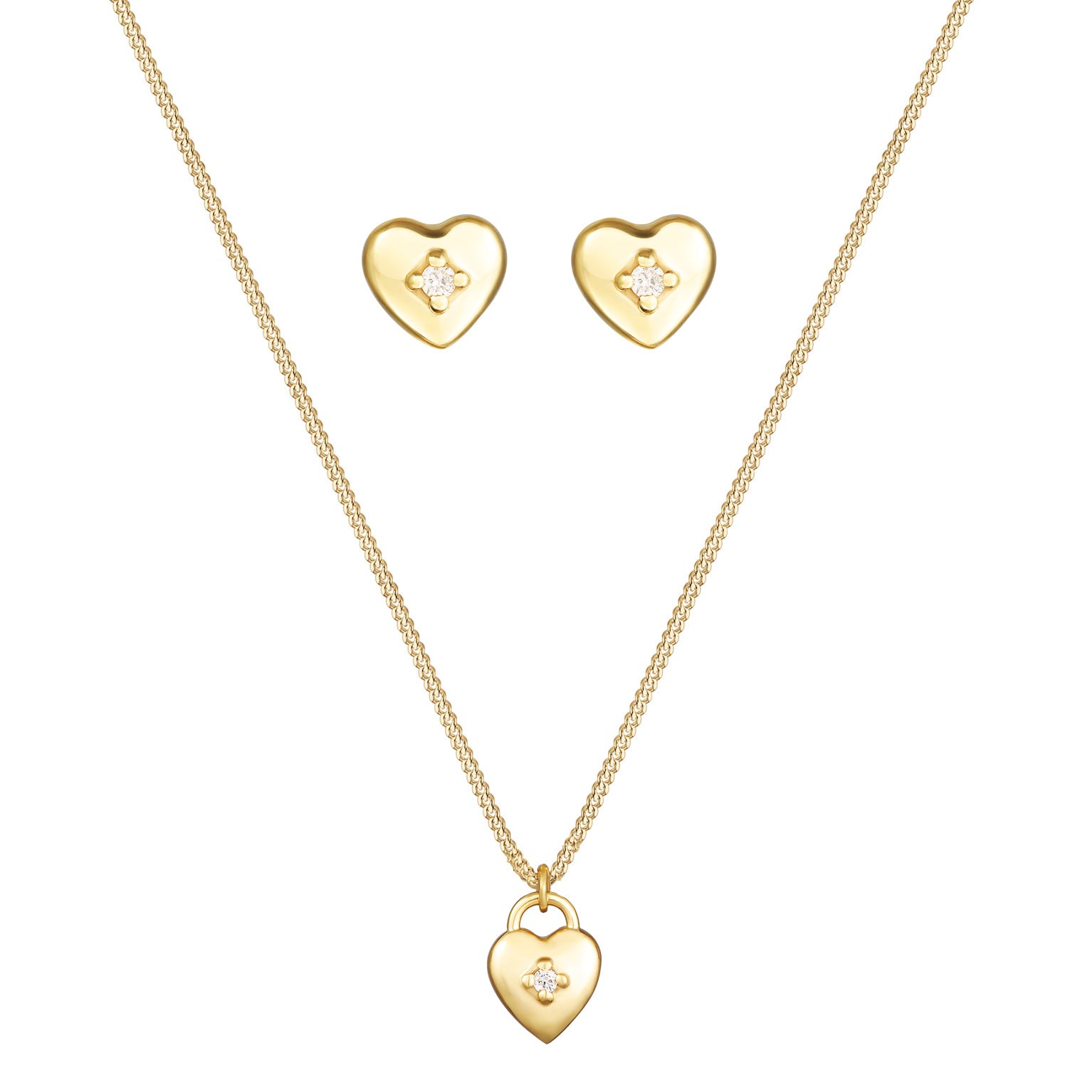 Gold - Elli DIAMONDS | Schmuckset Herz Solitär | Diamant (Weiß, 0.015 ct.) | 375er Gelbgold