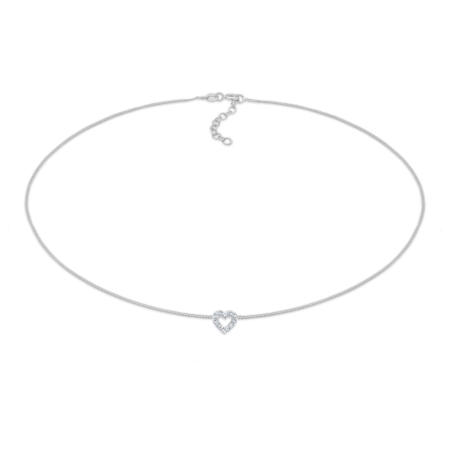 Silber - Elli | Choker Herz | Mit Kristallen von Swarovski® (Weiß) | 925er Sterling Silber