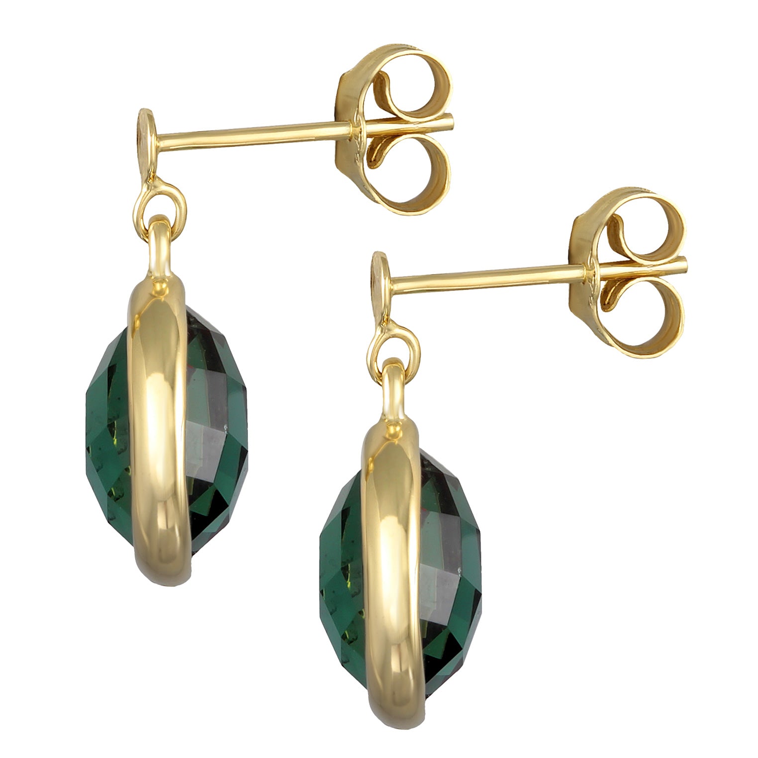 Gold - Elli PREMIUM | Ohrstecker Rund | Quarz (Grün) | 375er Gelbgold