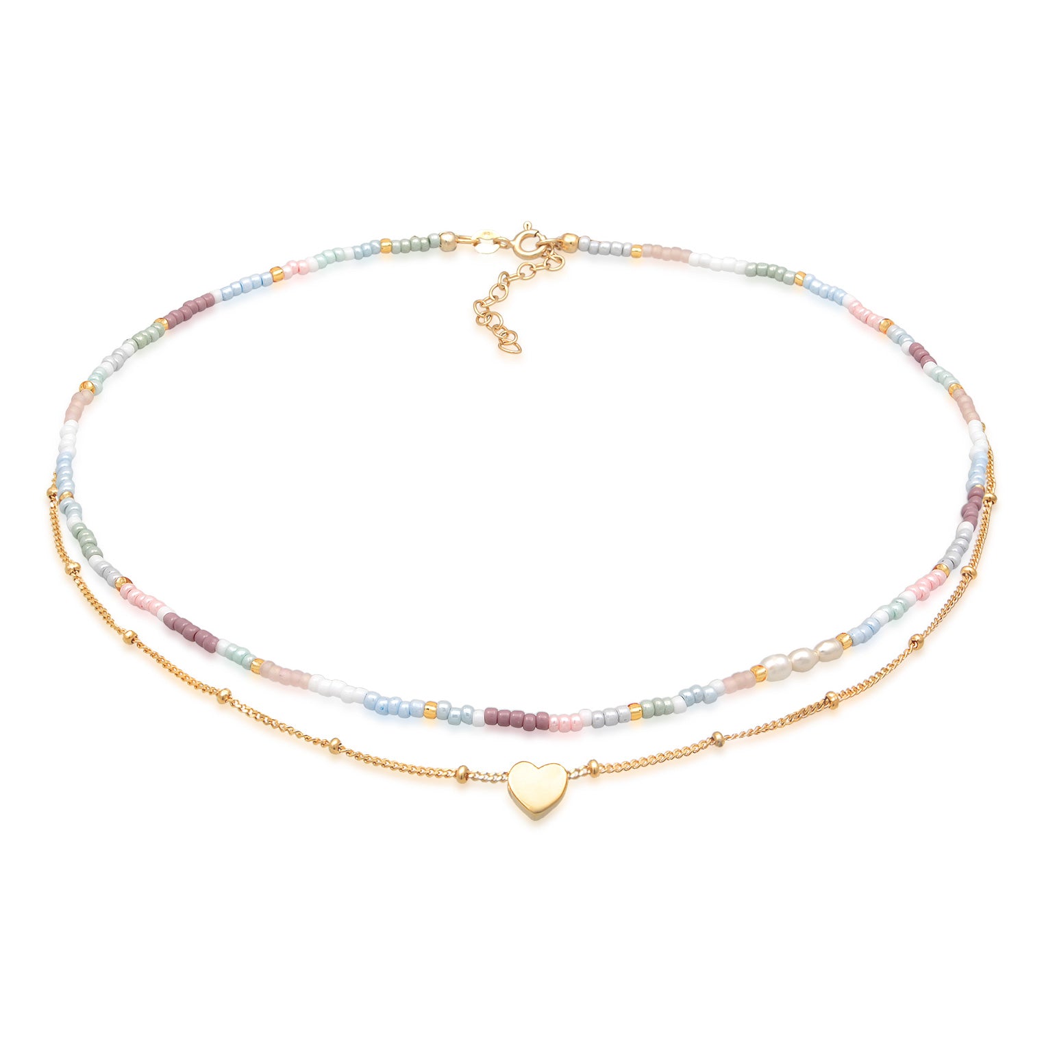 Gold - Elli | Layer-Choker Herz Beads | Süßwasserperlen | 925er Sterling Silber Vergoldet