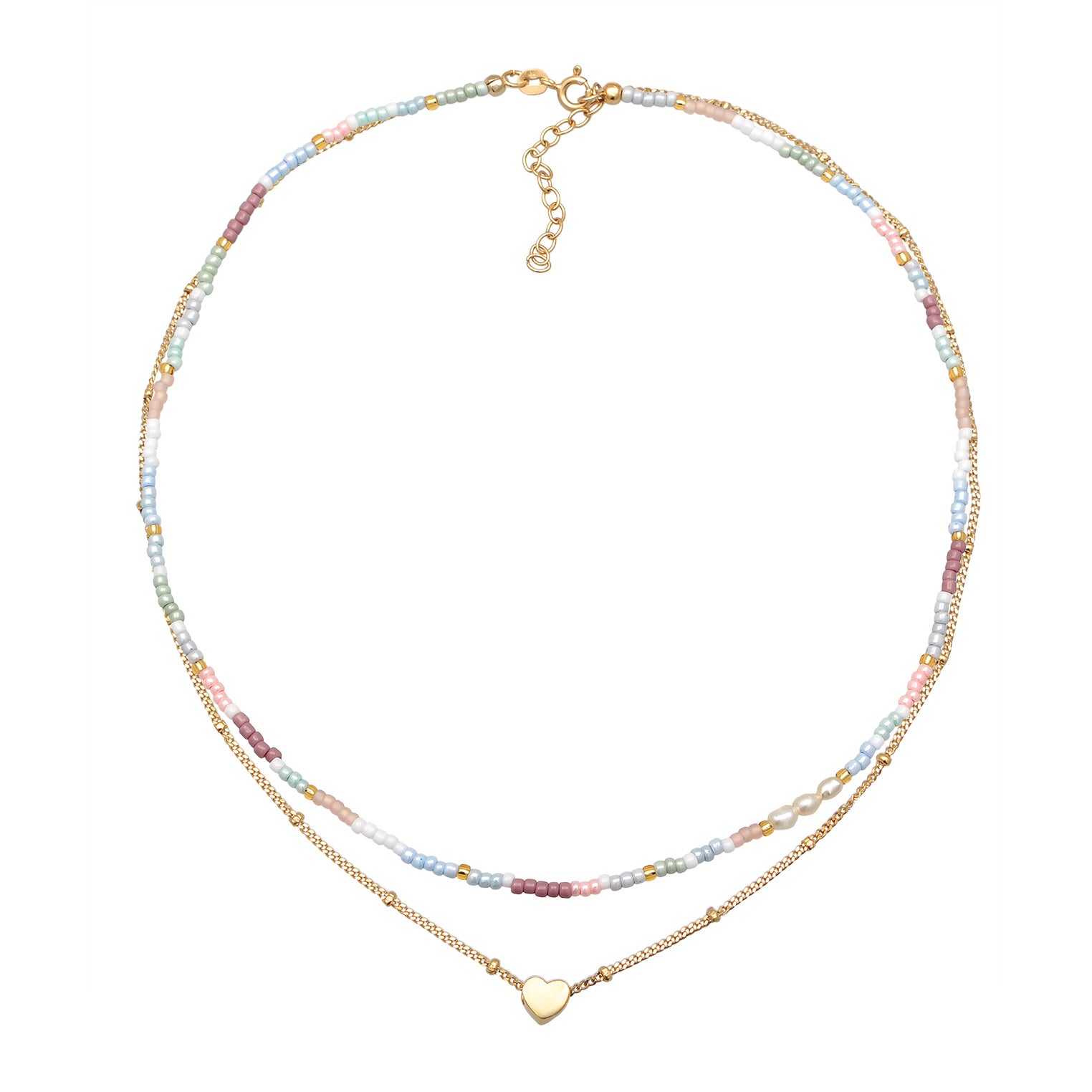 Gold - Elli | Layer-Choker Herz Beads | Süßwasserperlen | 925er Sterling Silber Vergoldet