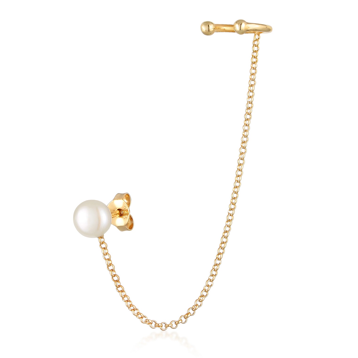 Gold - Elli | Ohrstecker Ear Chain | Süßwasserperle| 925er Sterling Silber Vergoldet