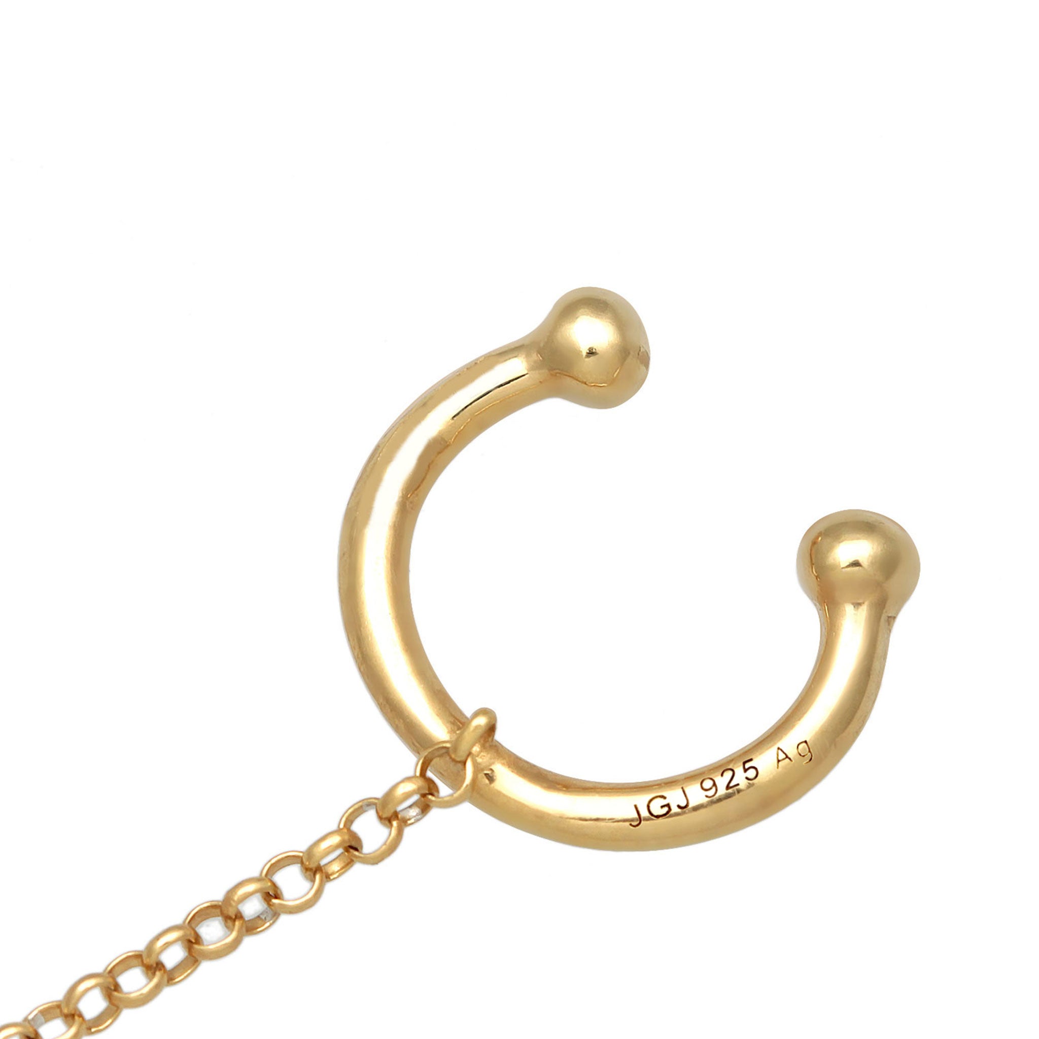 Gold - Elli | Ohrstecker Ear Chain | Süßwasserperle| 925er Sterling Silber Vergoldet