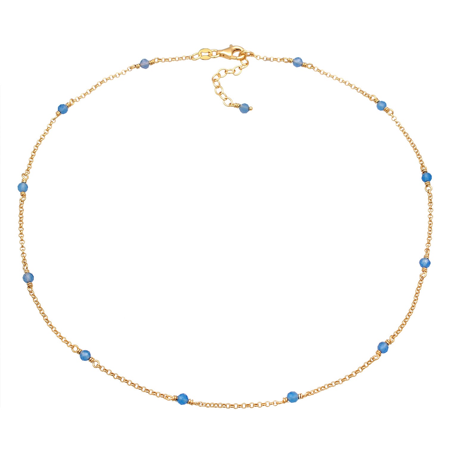 Gold - Elli | Halskette Beads | Achat (Blau) | 925er Sterling Silber Vergoldet