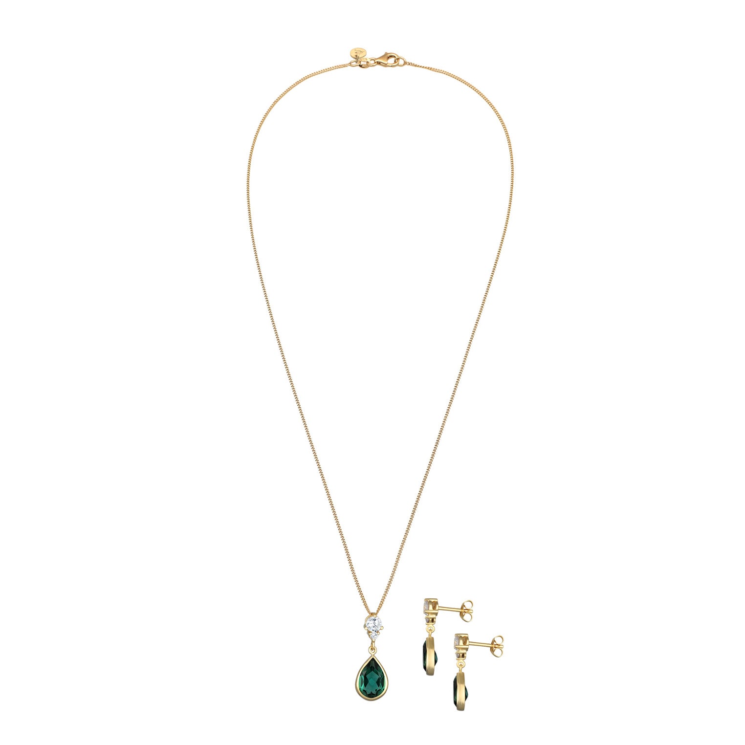 Grün - Elli PREMIUM | Schmuckset Tropfen | Quarz, Zirkonia (Grün, Weiß) | 925er Sterling Silber Vergoldet