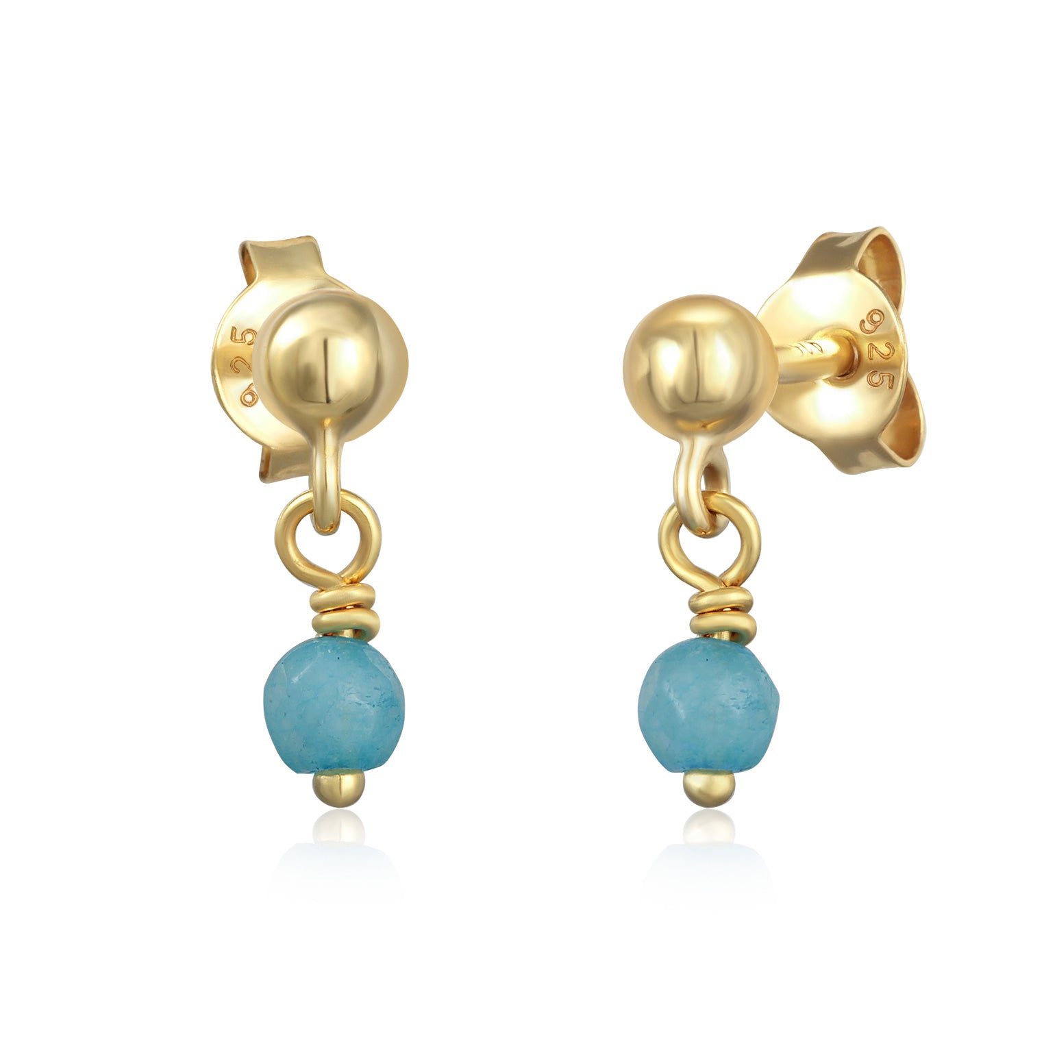 Gold - Elli | Ohrhänger Kugel | Achat (Türkis) | 925er Sterling Silber Vergoldet
