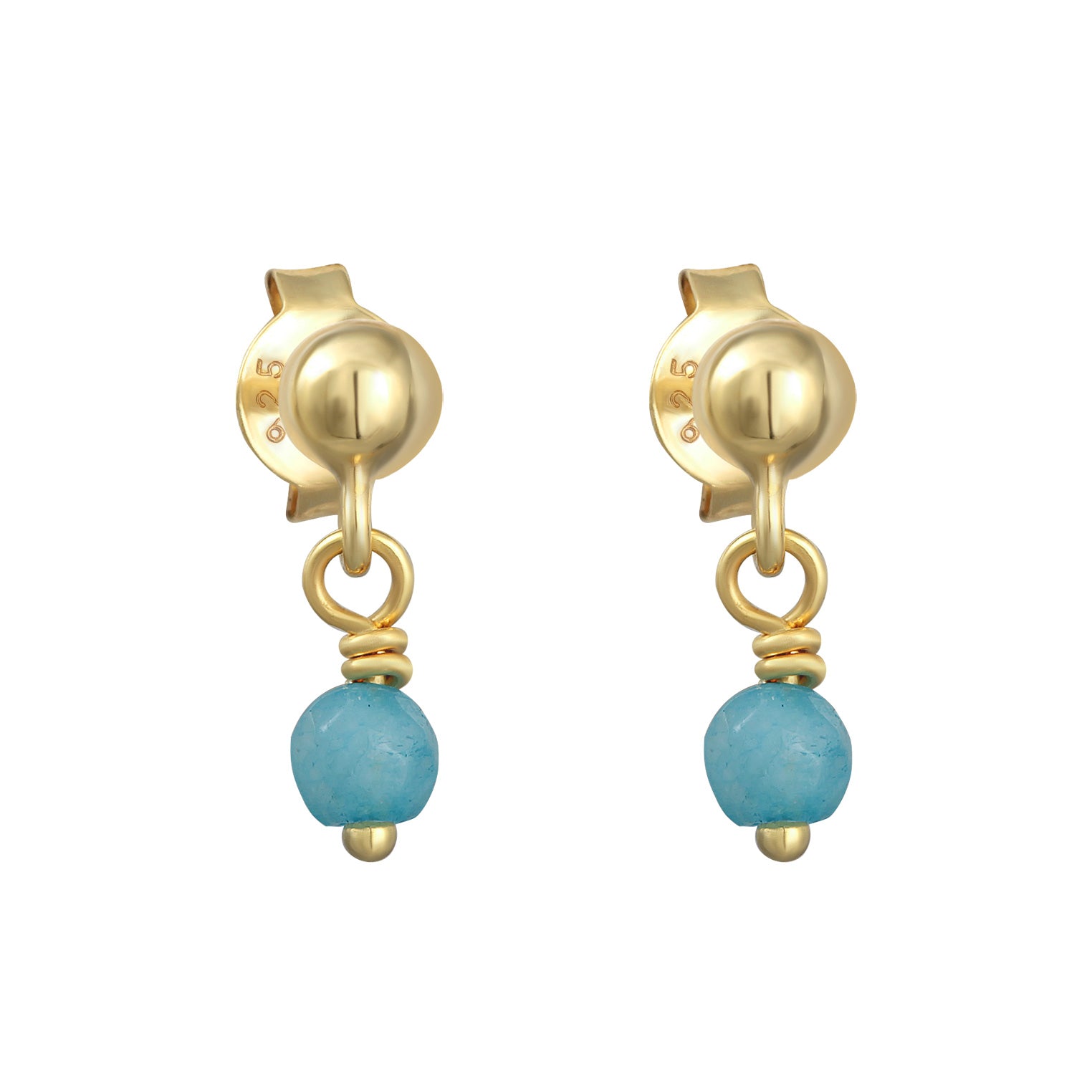 Gold - Elli | Ohrhänger Kugel | Achat (Türkis) | 925er Sterling Silber Vergoldet
