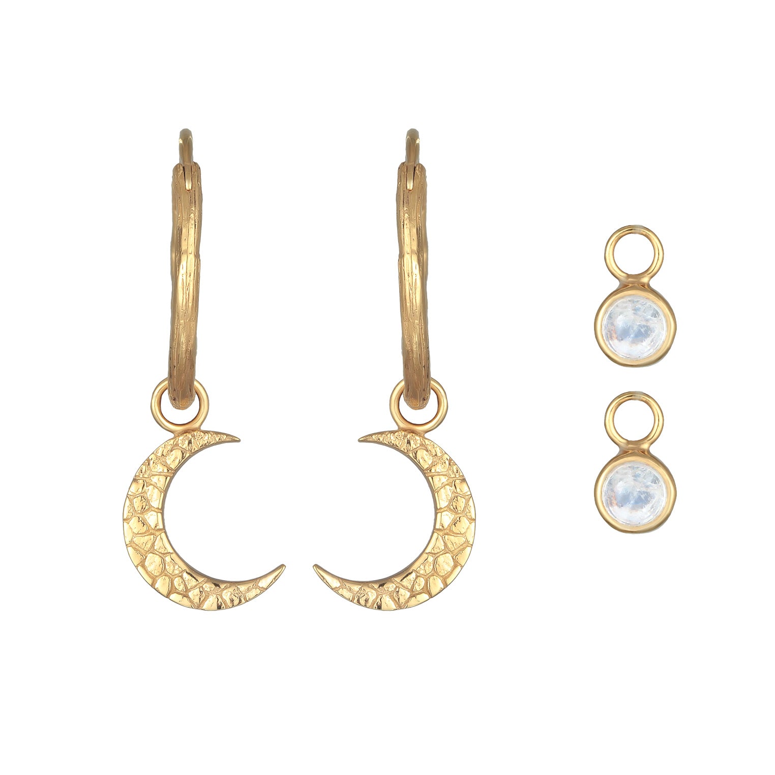 Gold - Elli PREMIUM | Creolen Set Einhänger Halbmond | 925er Sterling Silber Vergoldet