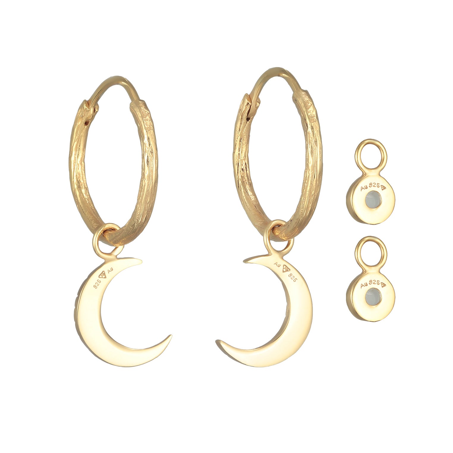 Gold - Elli PREMIUM | Creolen Set Einhänger Halbmond | 925er Sterling Silber Vergoldet