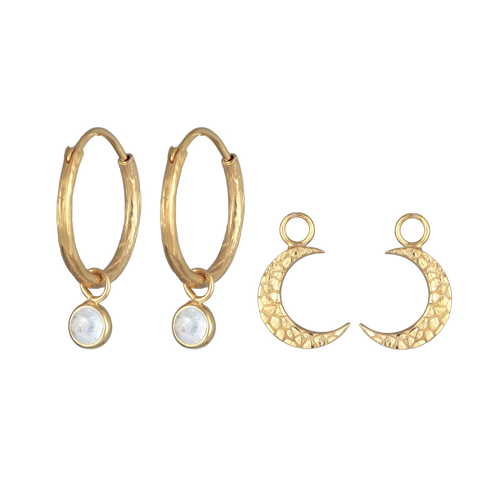 Gold - Elli PREMIUM | Creolen Set Einhänger Halbmond | 925er Sterling Silber Vergoldet