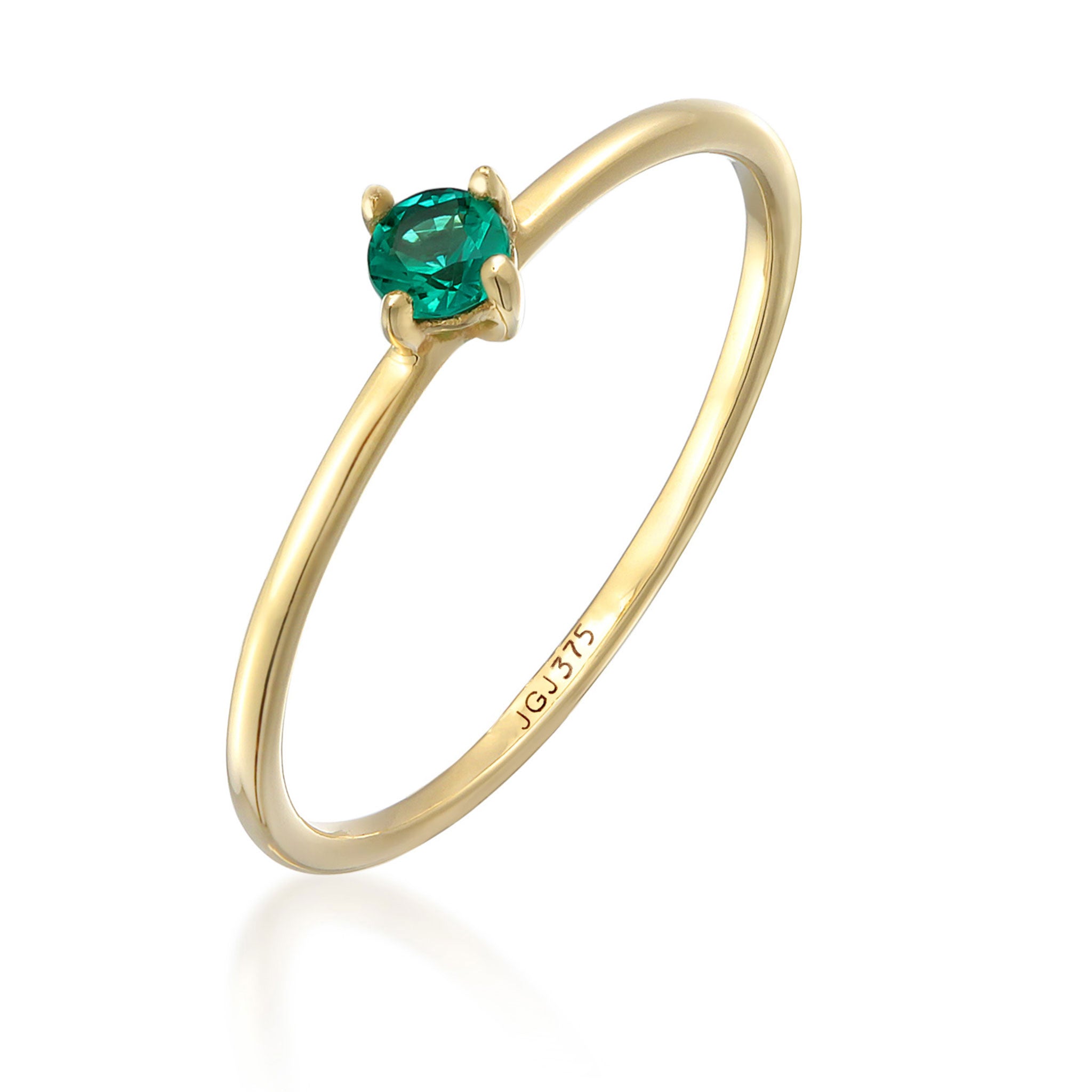 Gold - Elli PREMIUM | Solitär-Ring | synth. Smaragd (Grün) | 925er Sterling Silber