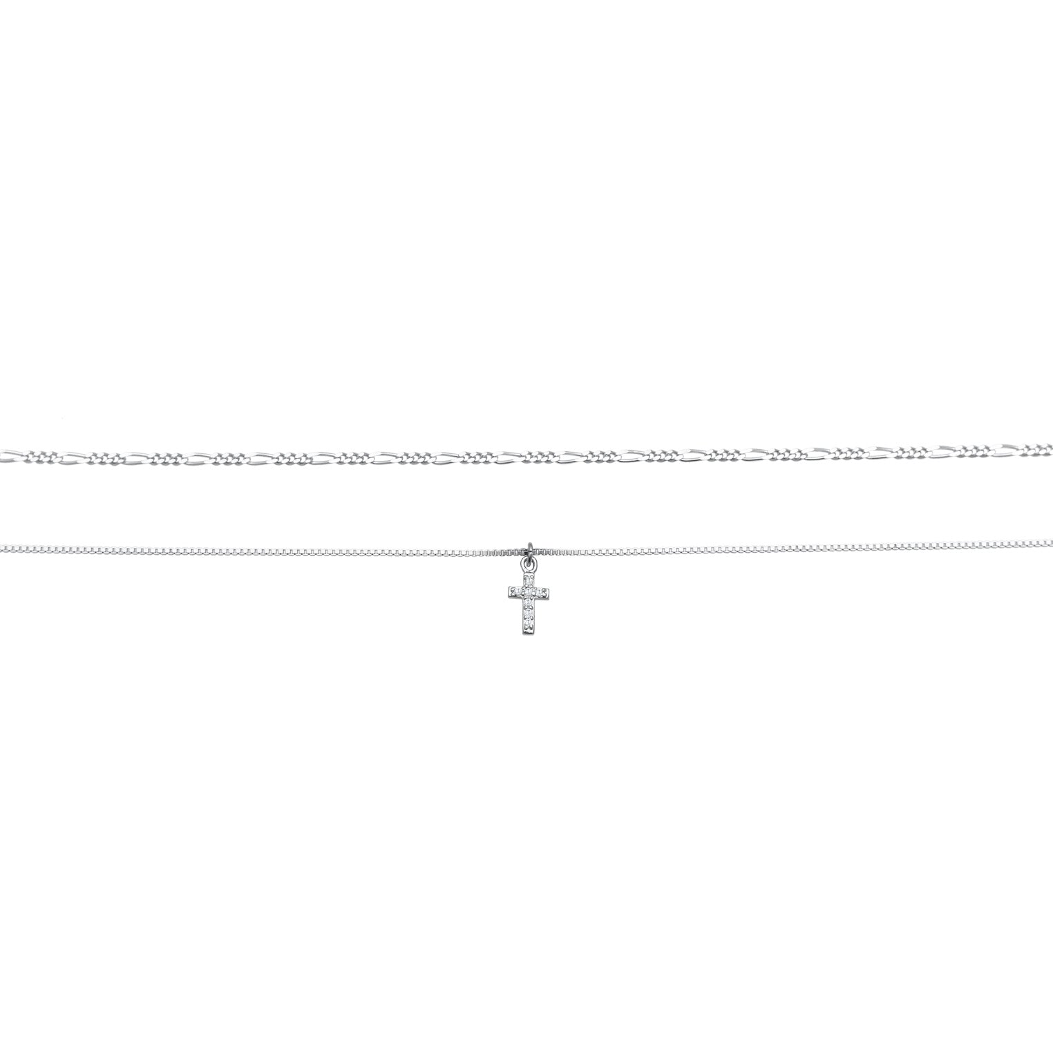 Silber - Elli | Choker Kreuz Anhänger | Zirkonia (Weiß) | 925er Sterling Silber