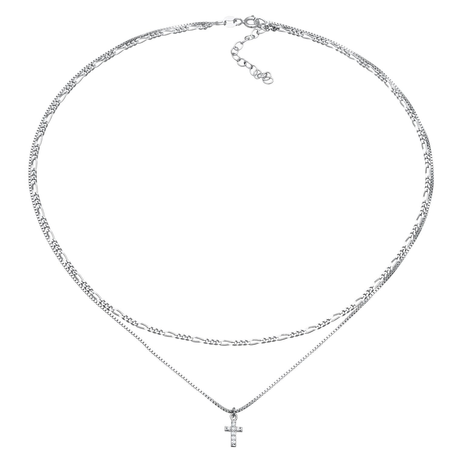 Silber - Elli | Choker Kreuz Anhänger | Zirkonia (Weiß) | 925er Sterling Silber