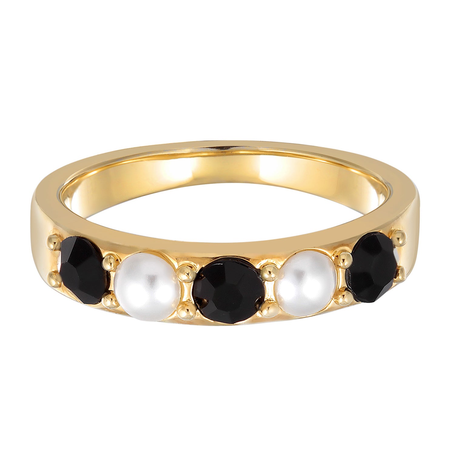 Gold - Elli | Bandring Schwarz-Weiß | Kristallperlen | Messing
