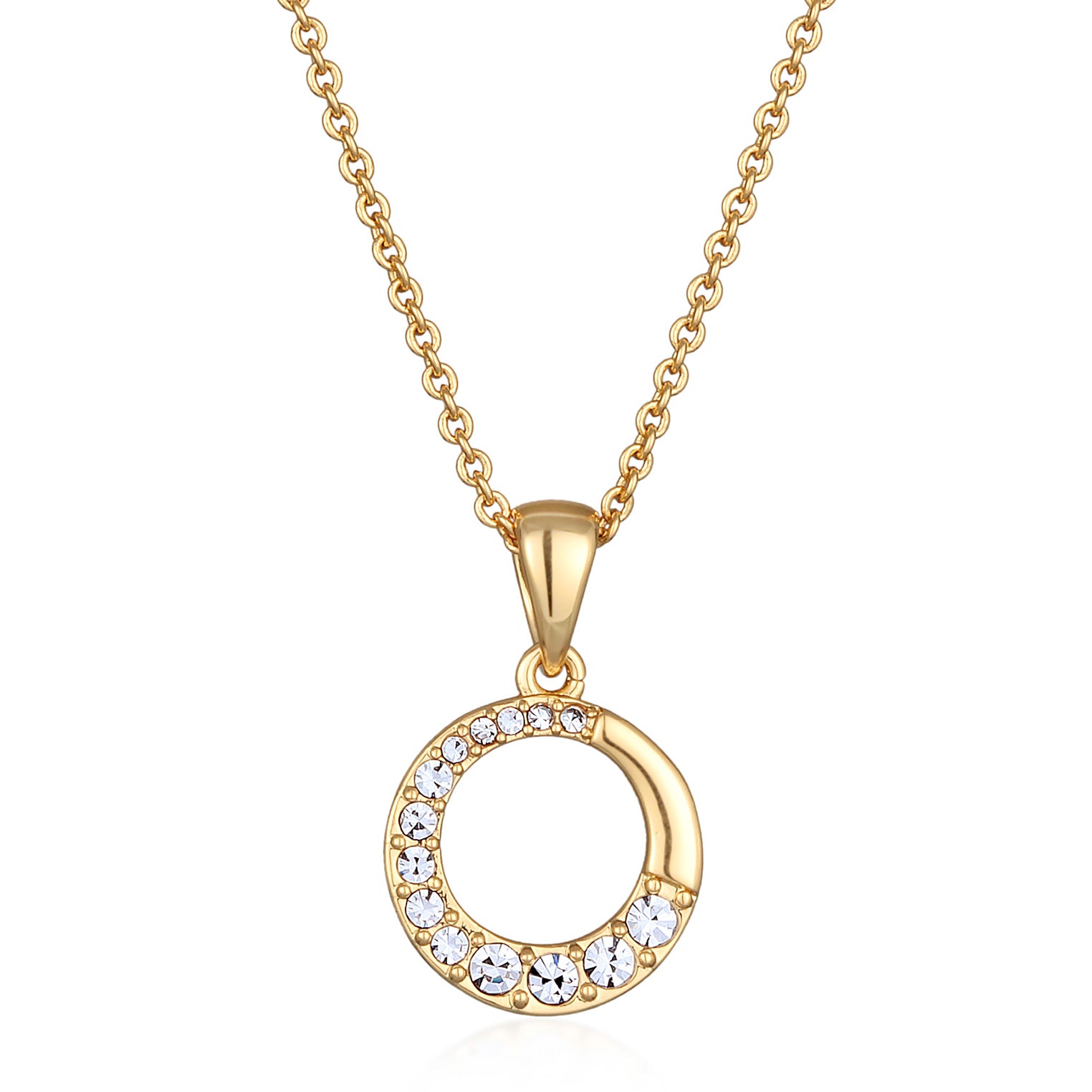 Gold - Elli | Halskette Kreis Anhänger | Kristalle (Weiß) | Messing