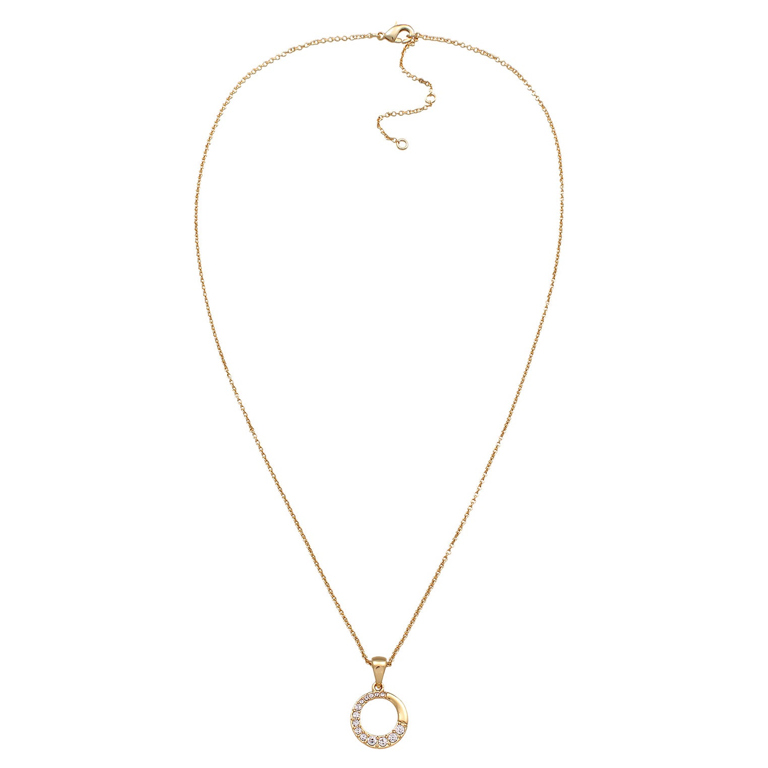 Gold - Elli | Halskette Kreis Anhänger | Kristalle (Weiß) | Messing